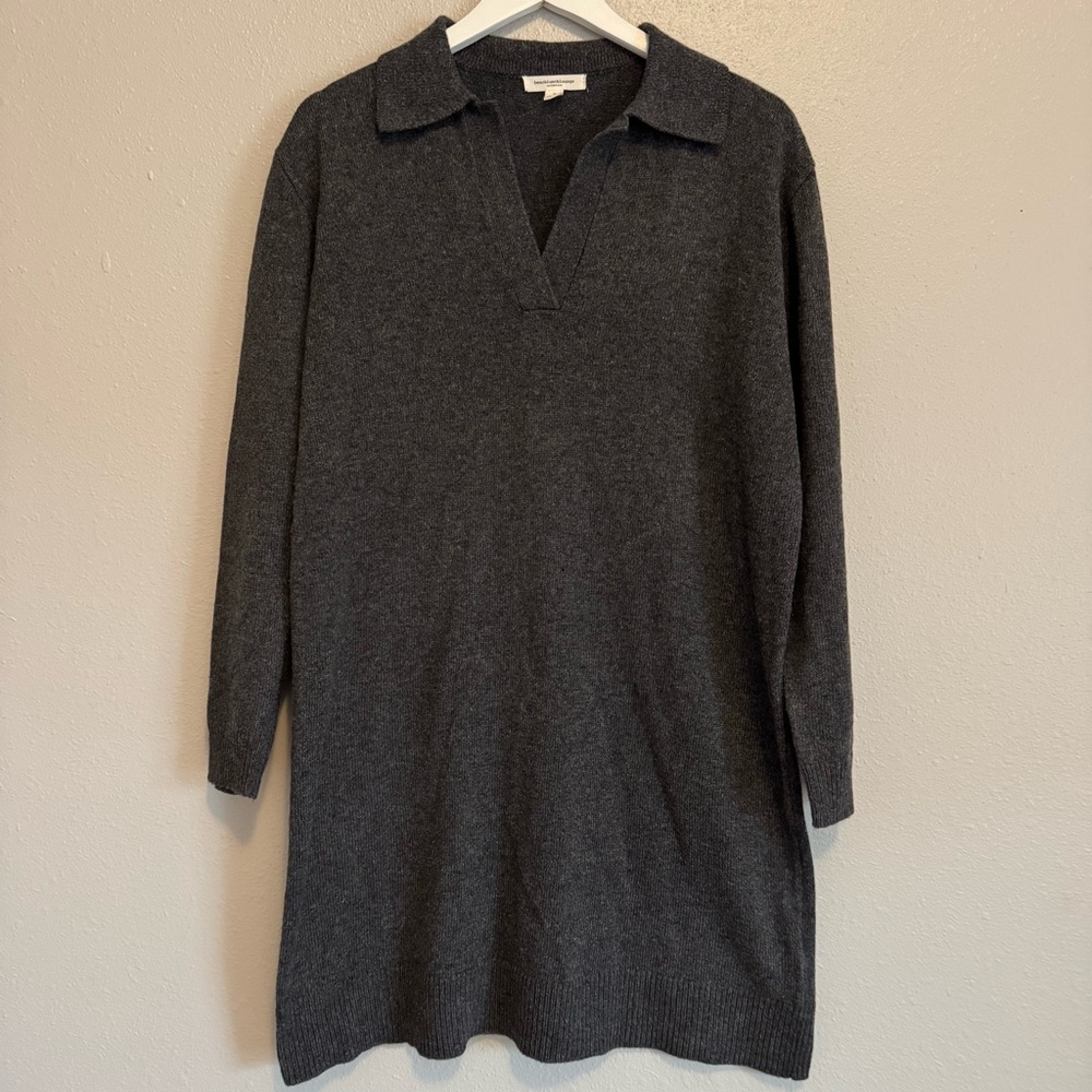 NWT Beachlunchlounge Tunic V Neck Sweater Dress Women’s M Gray Knit Cozy Casual‎